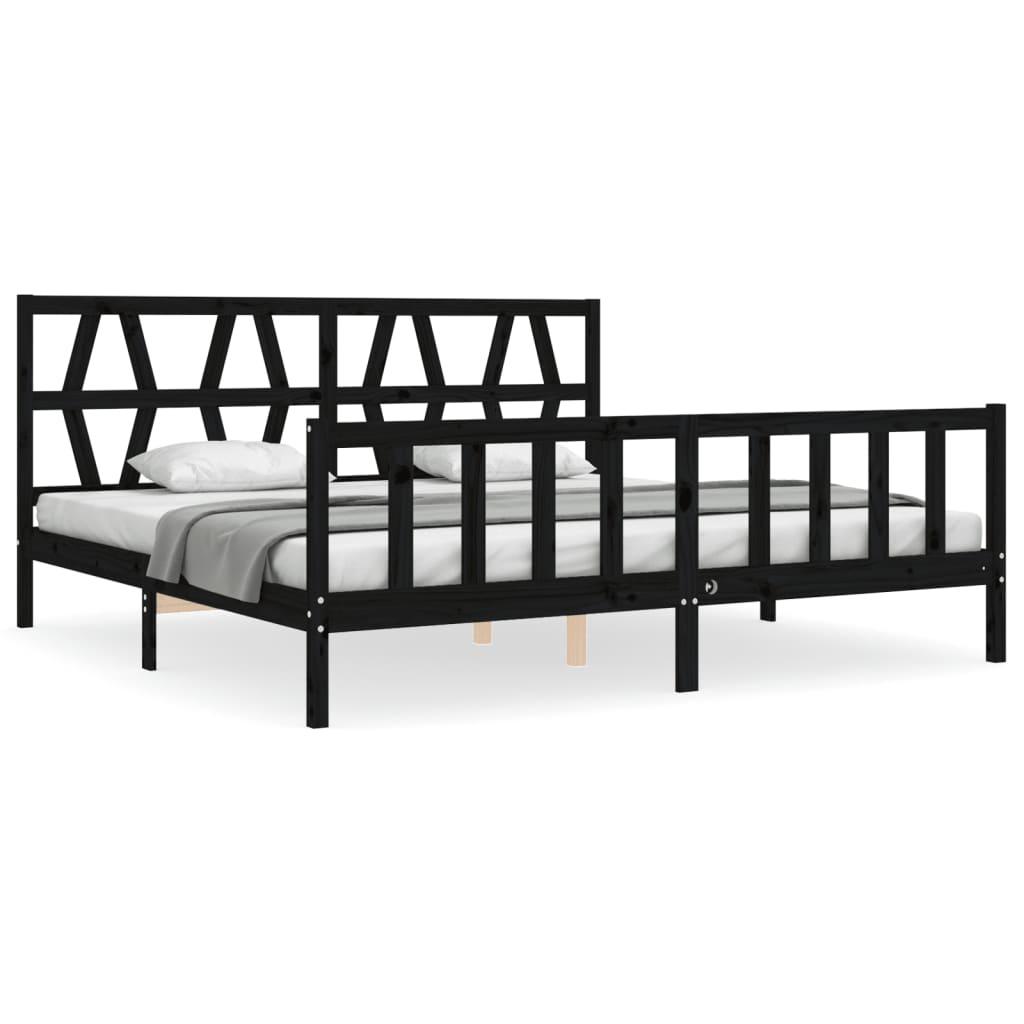 Bed Frame without Mattress Black 183x203 cm King Solid Wood Pine