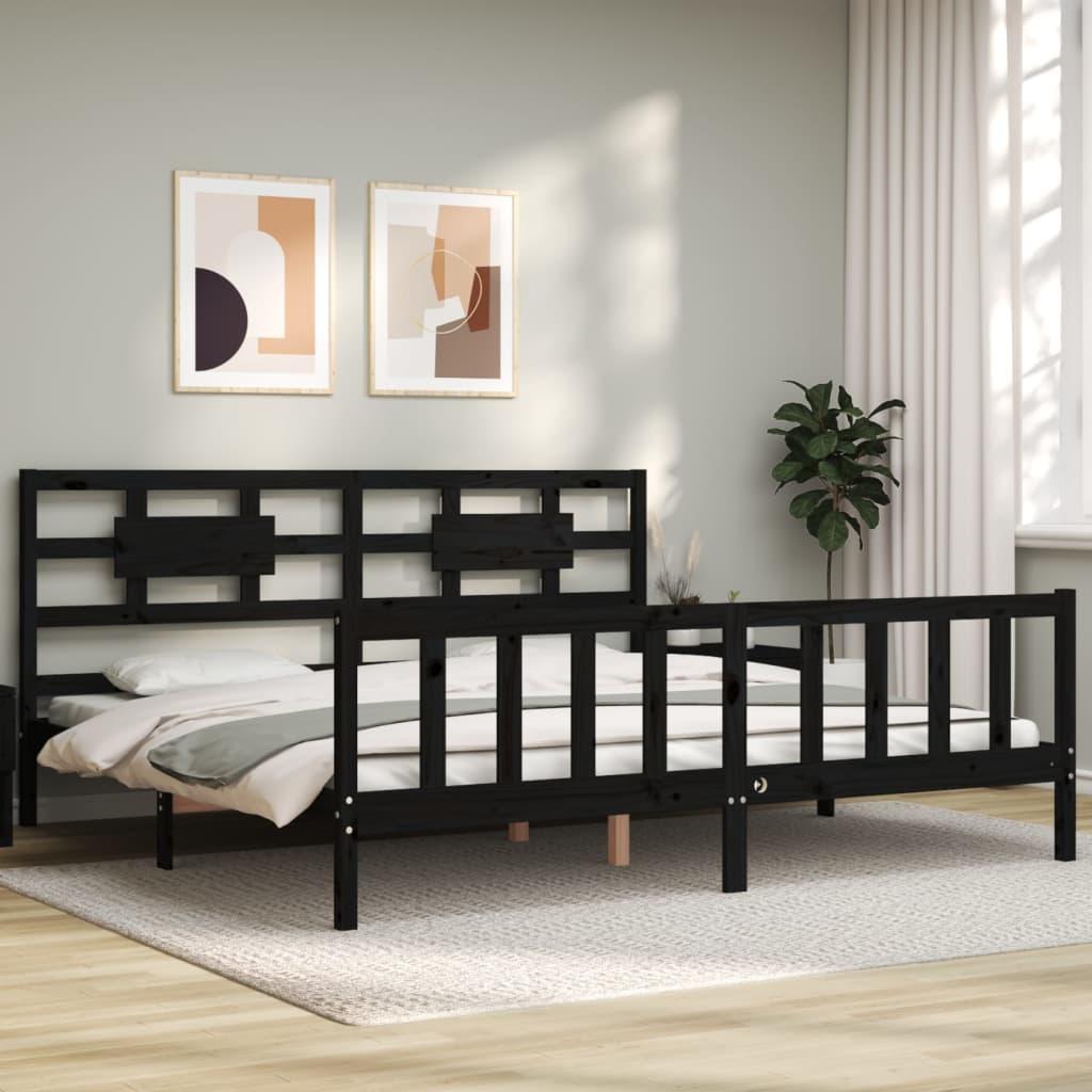 Bed Frame without Mattress Black 183x203 cm King Solid Wood Pine