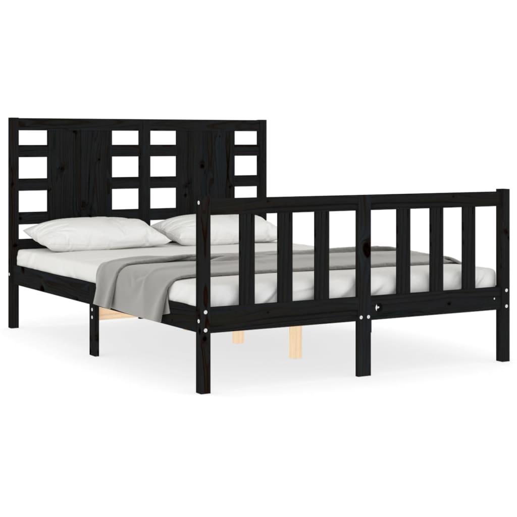 Bed Frame without Mattress Black 135x190 cm Solid Wood Pine