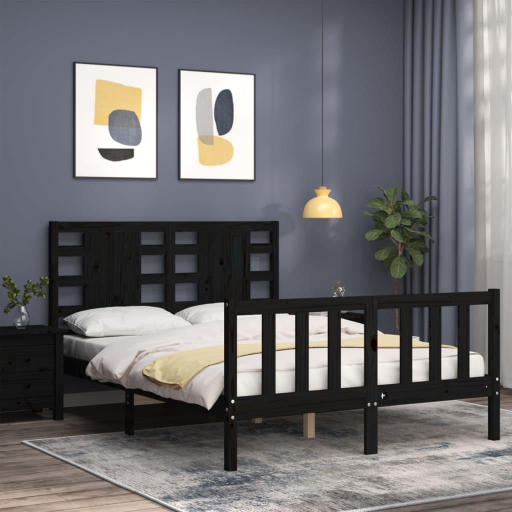 Bed Frame without Mattress Black 135x190 cm Solid Wood Pine