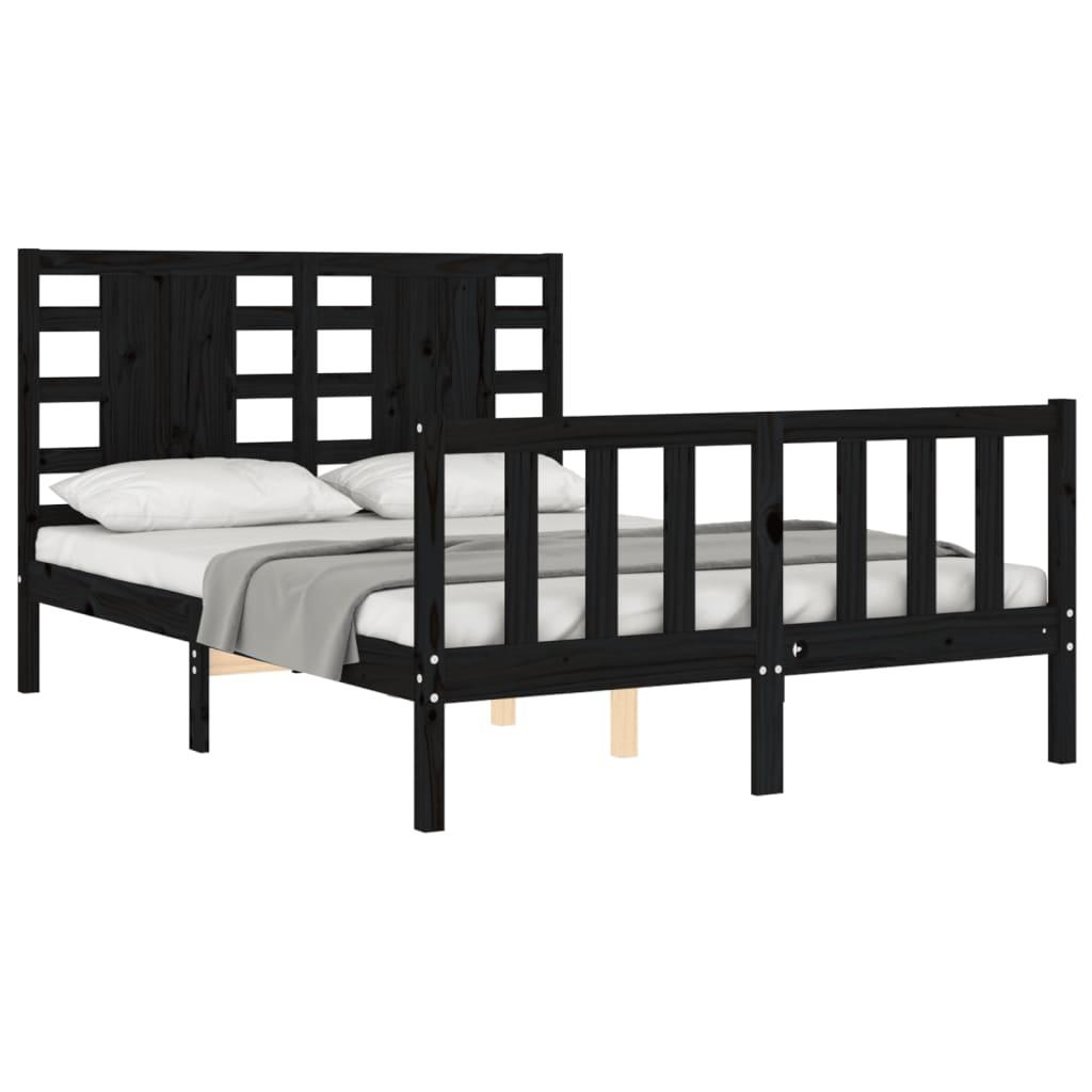 Bed Frame without Mattress Black 135x190 cm Solid Wood Pine