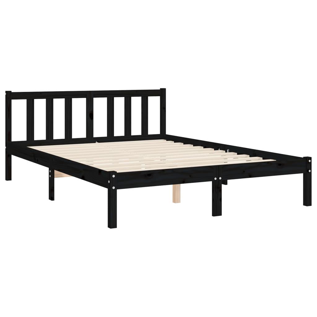 Bed Frame without Mattress Black 135x190 cm Solid Wood Pine