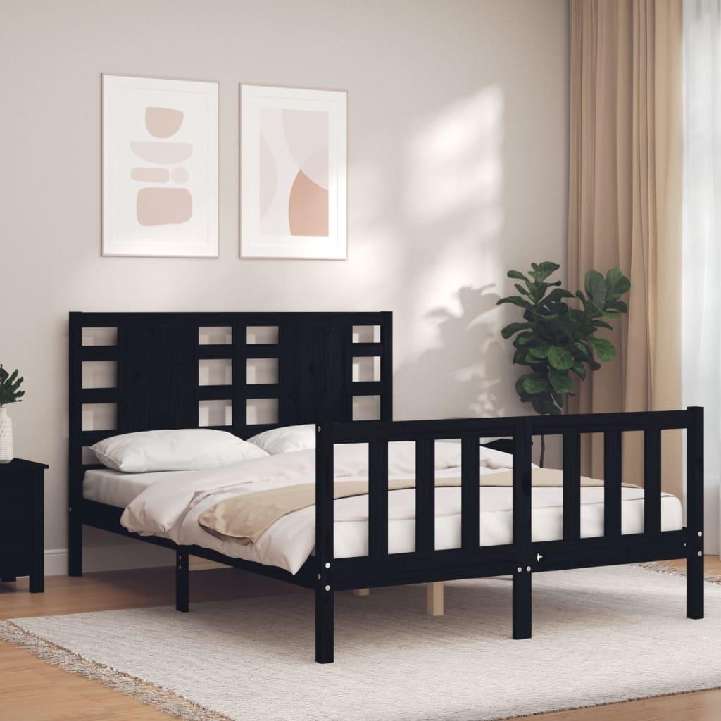 Bed Frame without Mattress Black 135x190 cm Solid Wood Pine