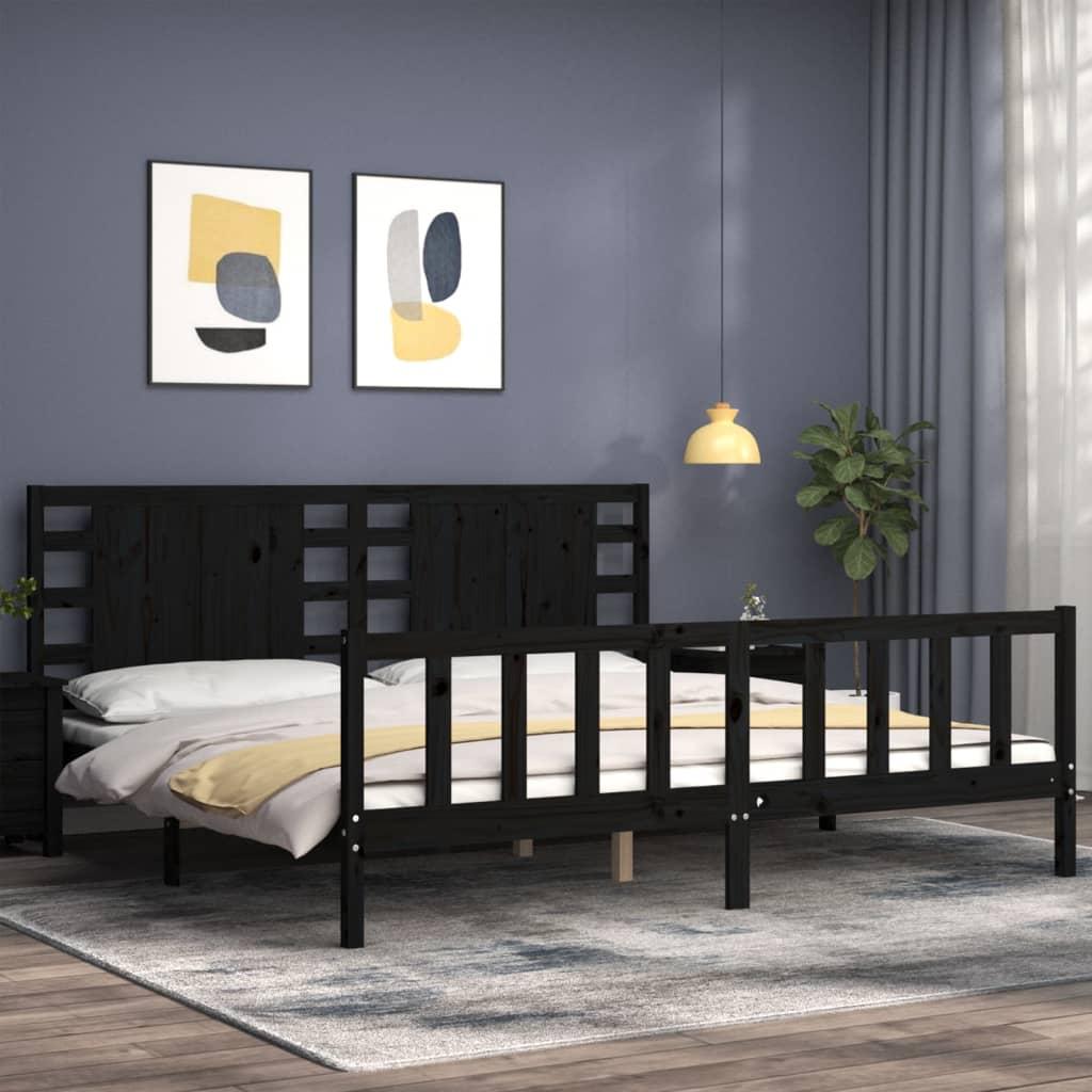 Bed Frame without Mattress Black 183x203 cm King Solid Wood Pine