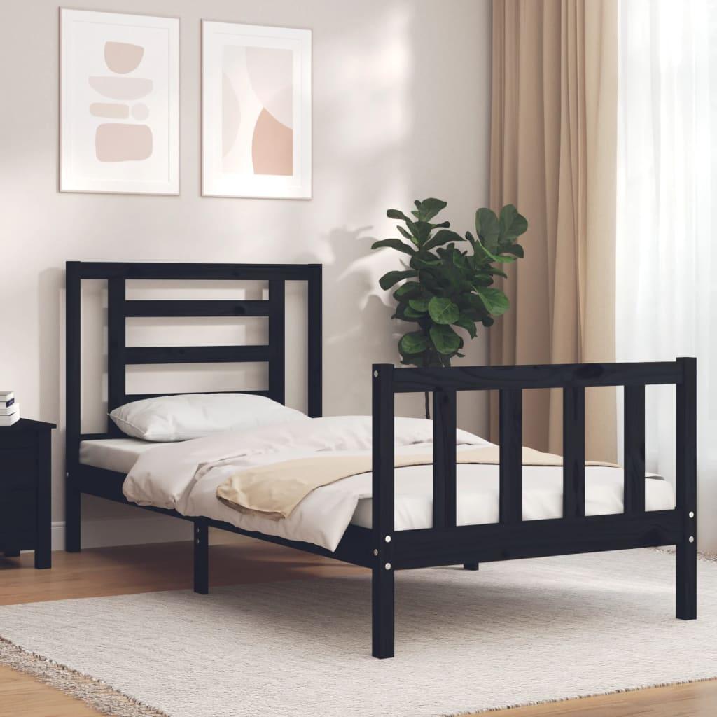 Bed Frame without Mattress Black 90x190 cm Solid Wood Pine