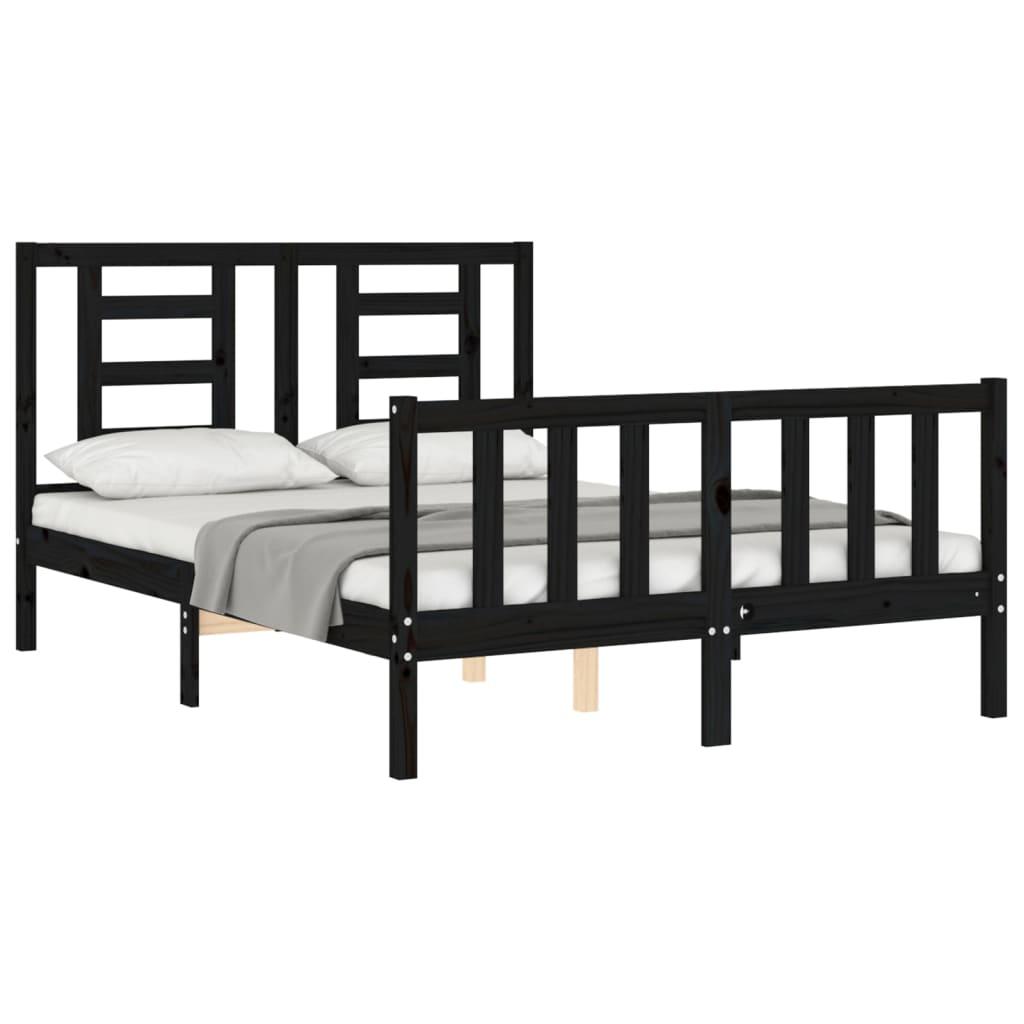 Bed Frame without Mattress Black 135x190 cm Solid Wood Pine