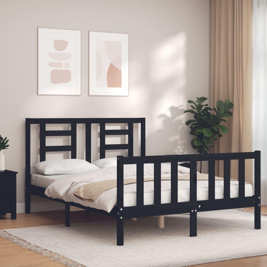 Bed Frame without Mattress Black 135x190 cm Solid Wood Pine