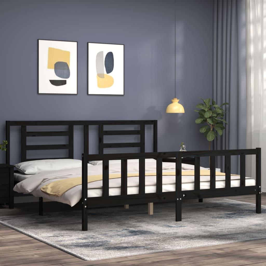 Bed Frame without Mattress Black 183x203 cm King Solid Wood Pine