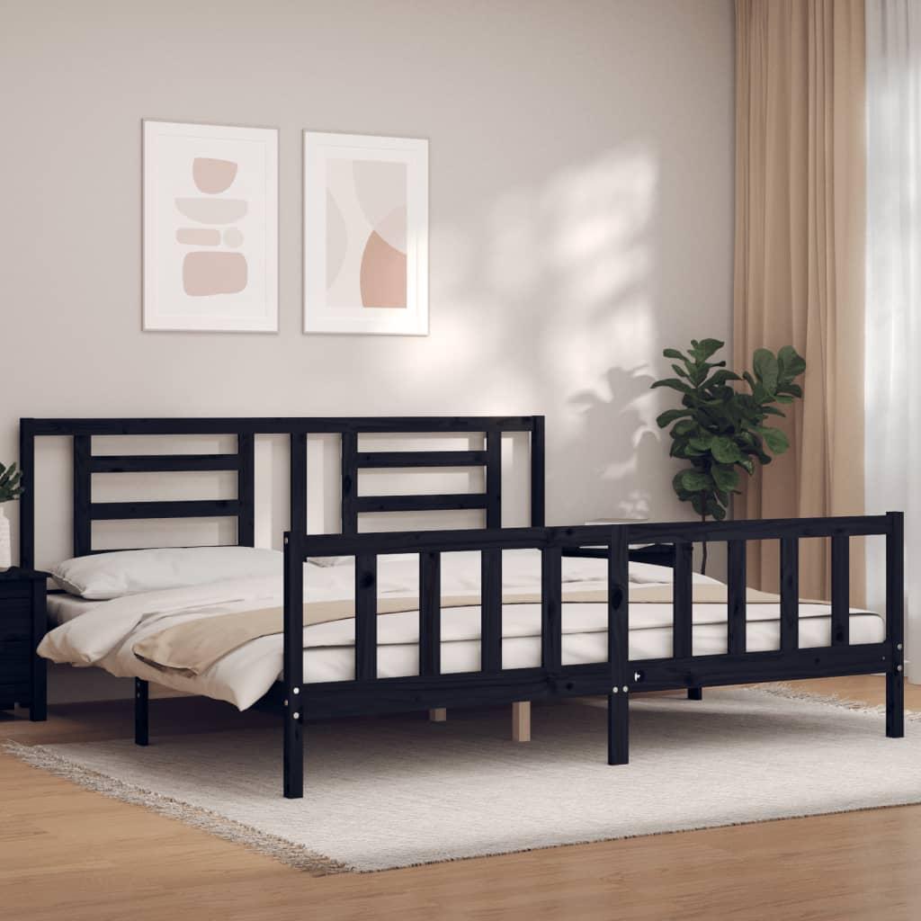 Bed Frame without Mattress Black 183x203 cm King Solid Wood Pine