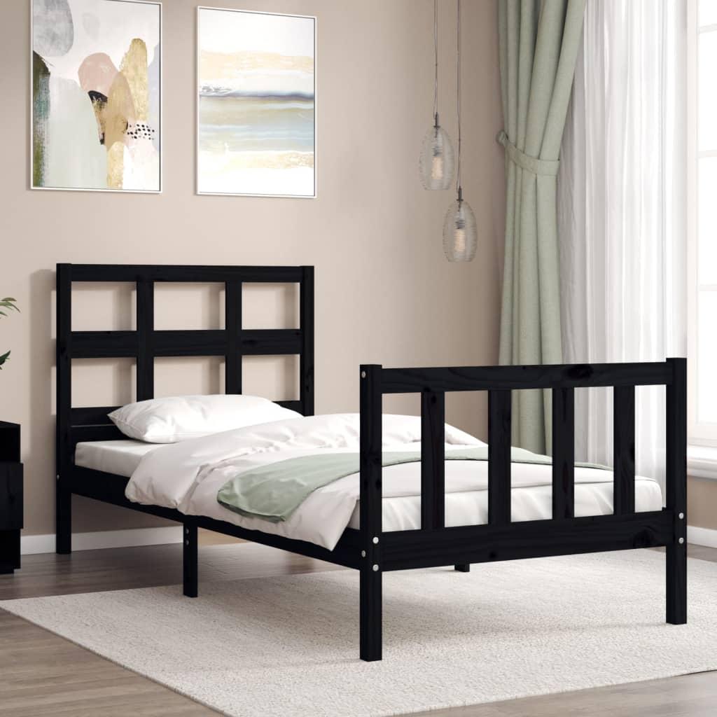 Bed Frame without Mattress Black 90x190 cm Solid Wood Pine