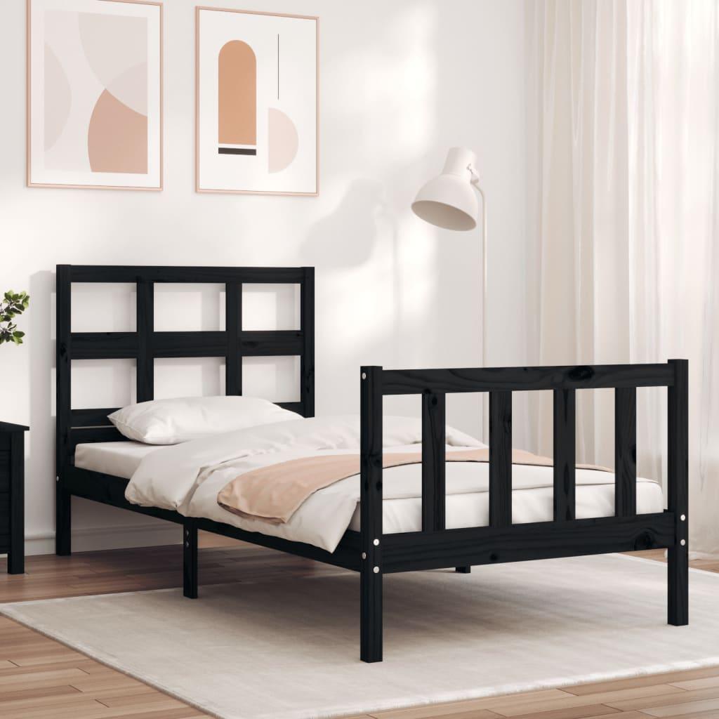 Bed Frame without Mattress Black 90x190 cm Solid Wood Pine