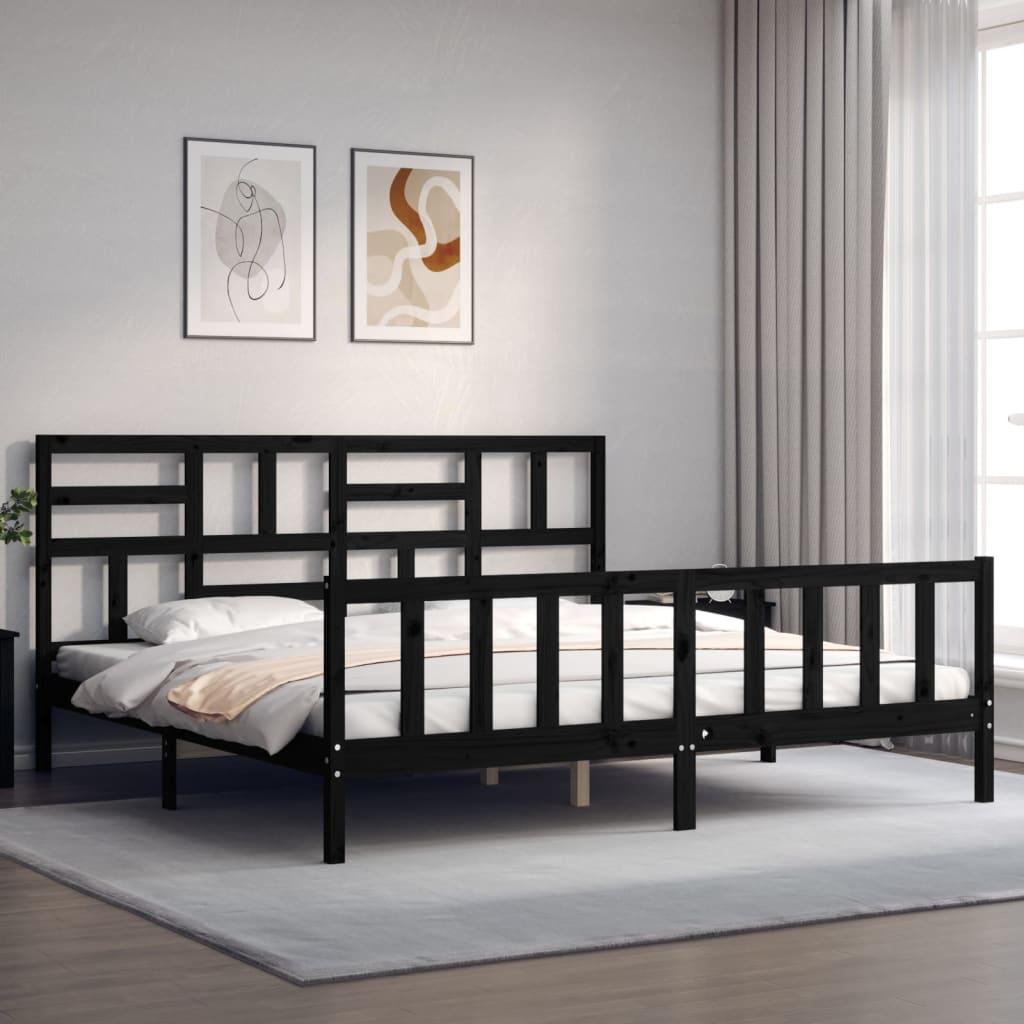 Bed Frame without Mattress Black 183x203 cm King Solid Wood Pine