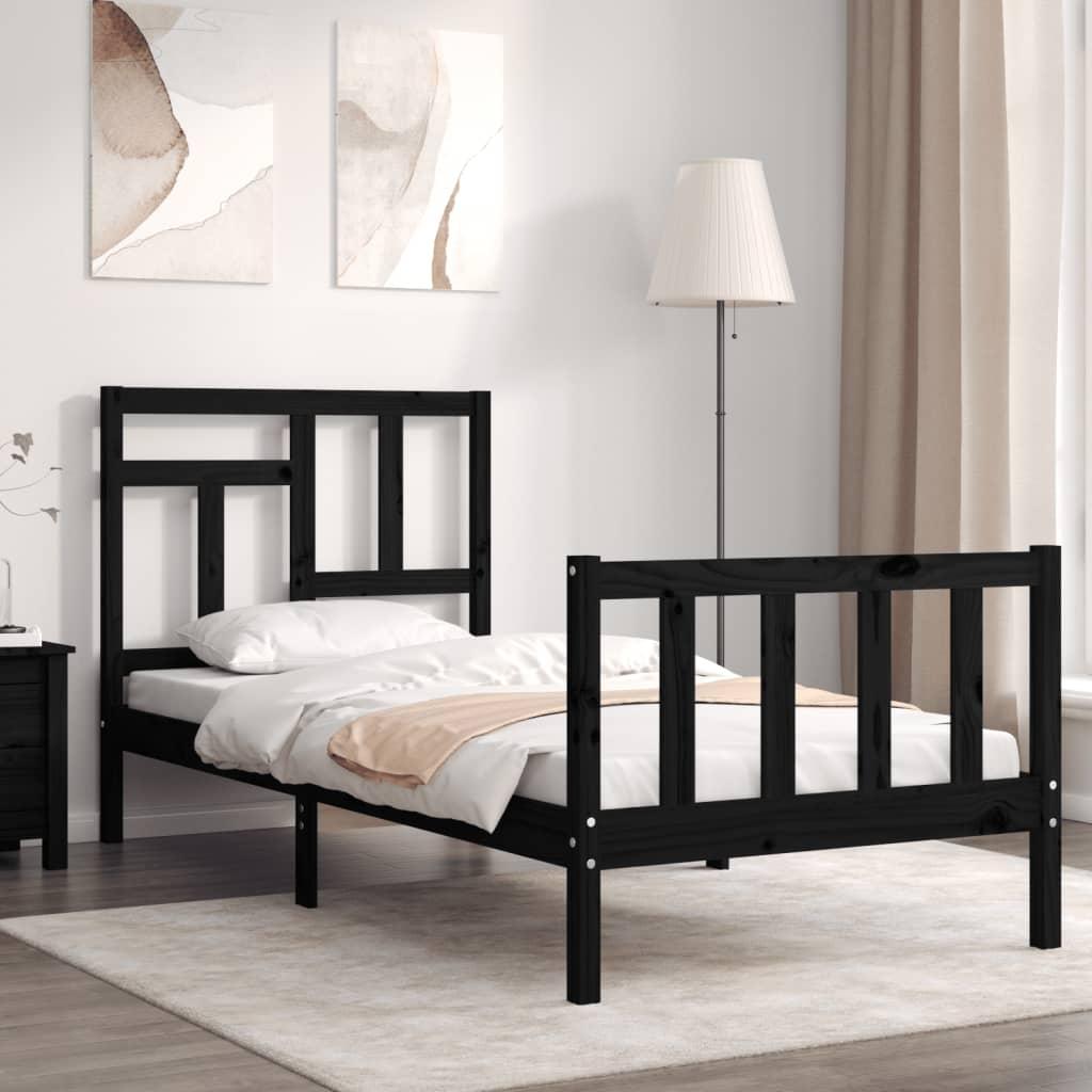 Bed Frame without Mattress Black 90x190 cm Solid Wood Pine