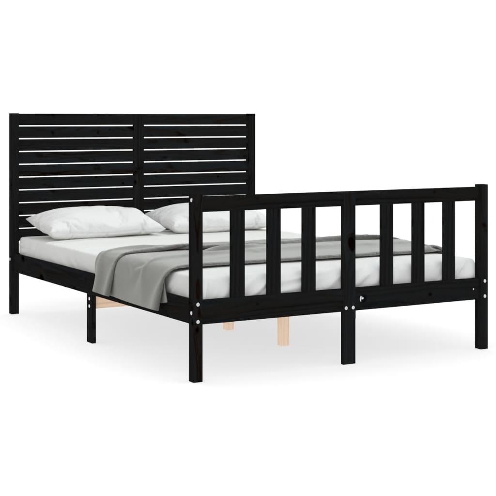 Bed Frame without Mattress Black 135x190 cm Solid Wood Pine