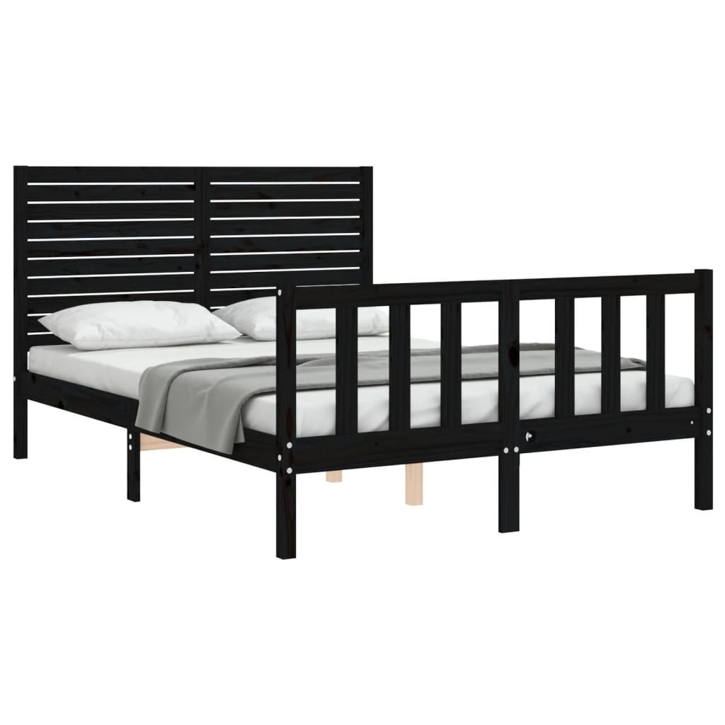 Bed Frame without Mattress Black 135x190 cm Solid Wood Pine