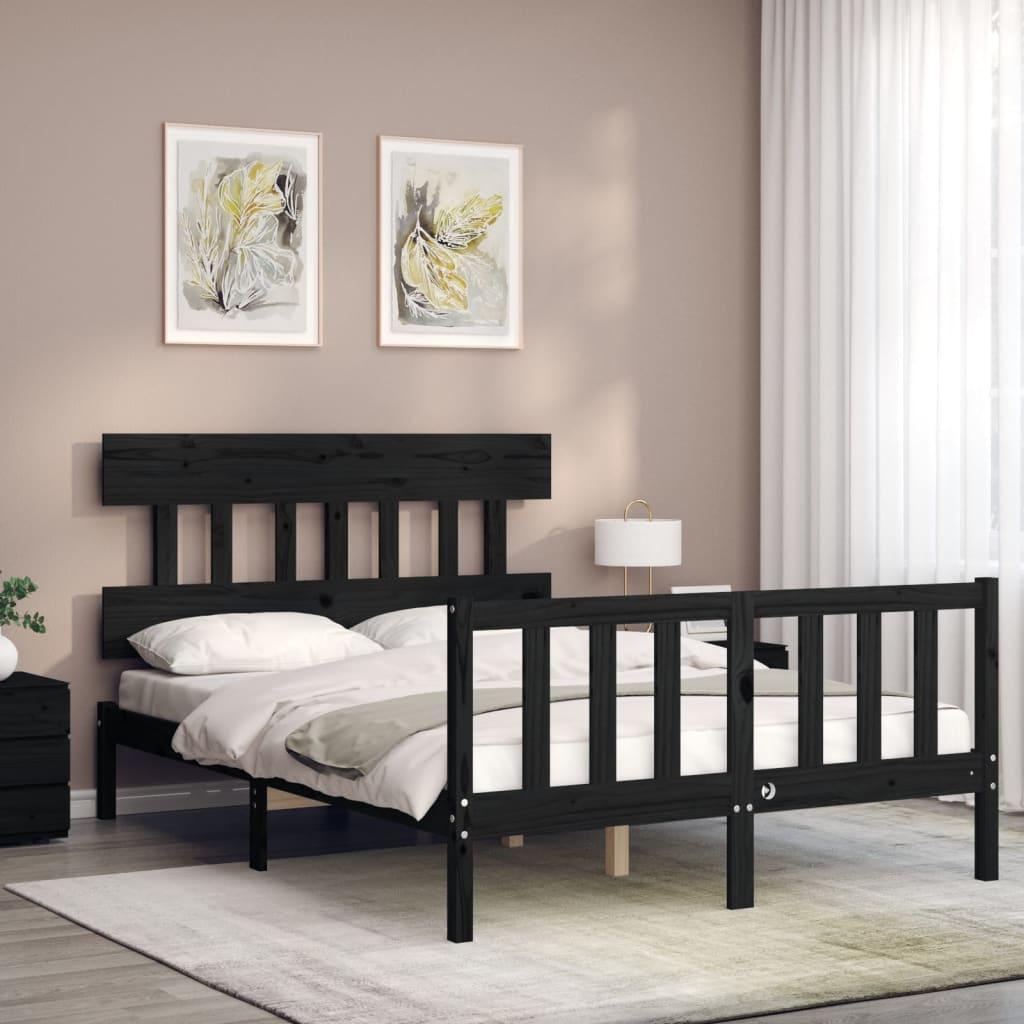 Bed Frame without Mattress Black 135x190 cm Solid Wood Pine