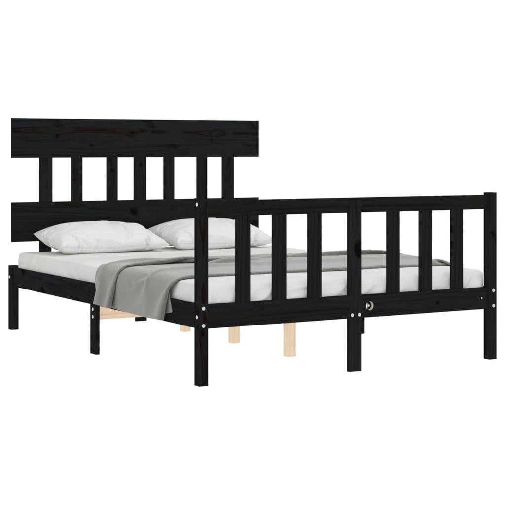 Bed Frame without Mattress Black 135x190 cm Solid Wood Pine