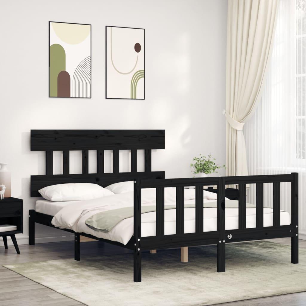 Bed Frame without Mattress Black 135x190 cm Solid Wood Pine