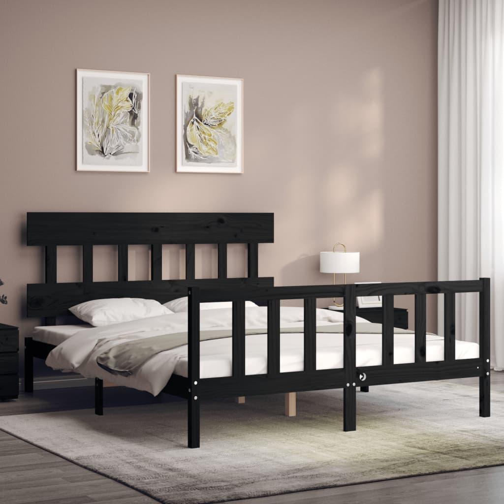 Bed Frame without Mattress Black 150x200 cm Solid Wood Pine