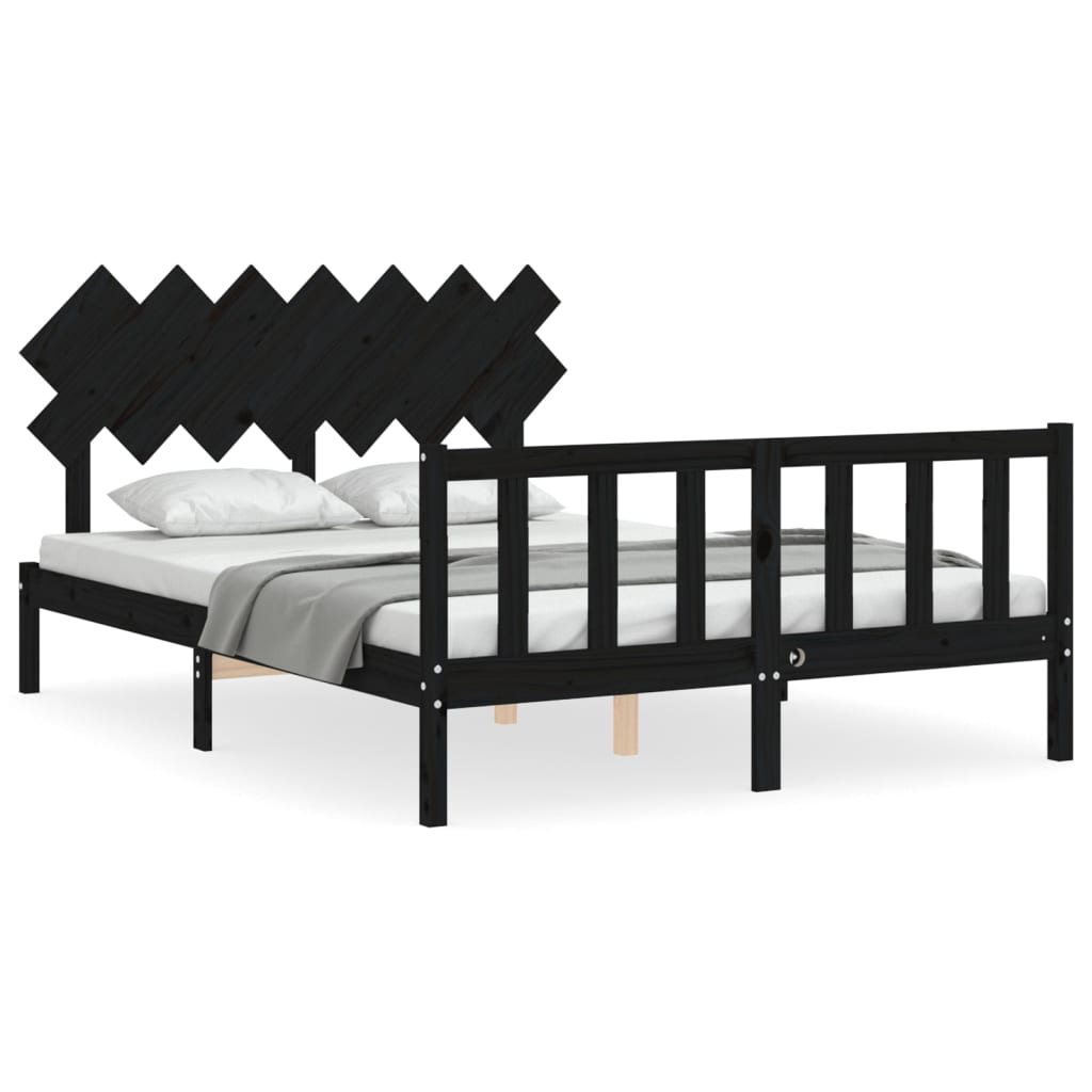 Bed Frame without Mattress Black 150x200 cm Solid Wood Pine