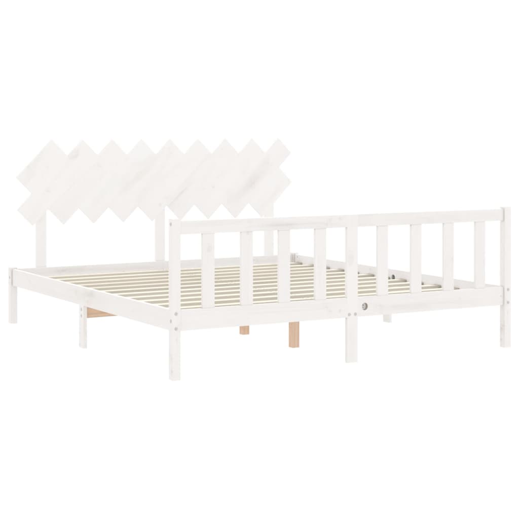 Bed Frame without Mattress White 183x203 cm King Solid Wood Pine