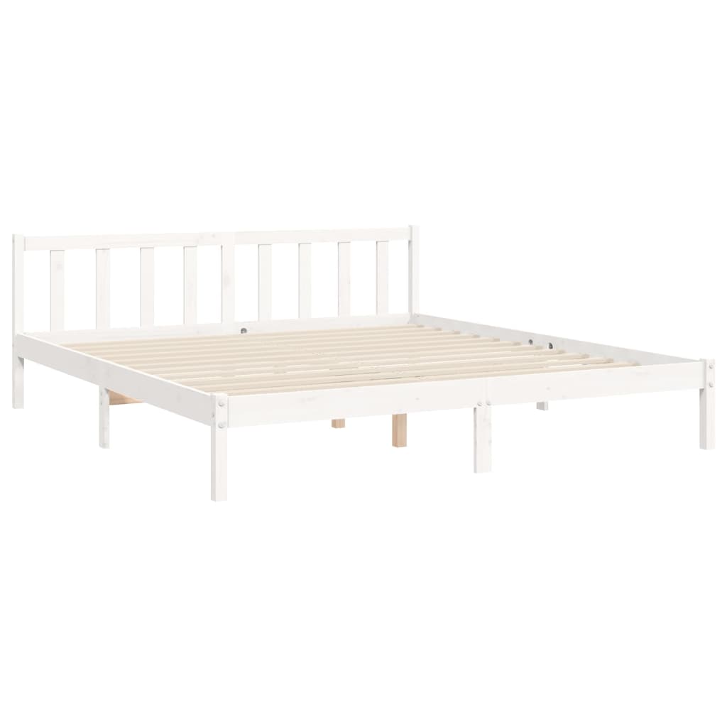 Bed Frame without Mattress White 183x203 cm King Solid Wood Pine