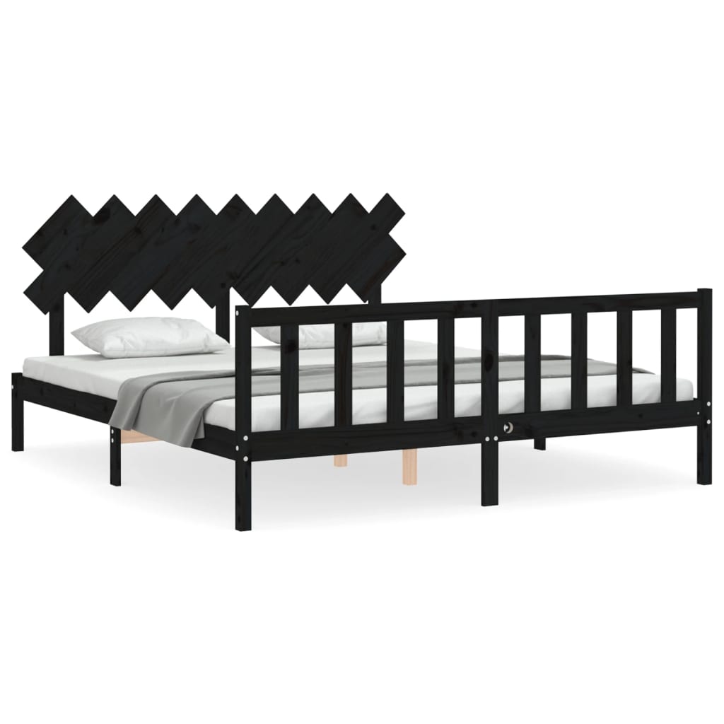 Bed Frame without Mattress Black 183x203 cm King Solid Wood Pine