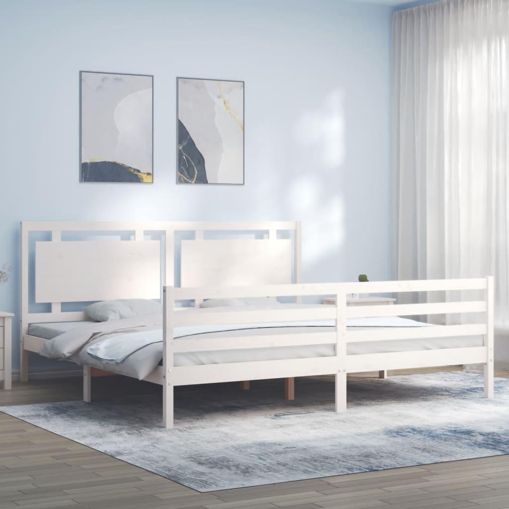 Bed Frame without Mattress White 183x203 cm King Solid Wood