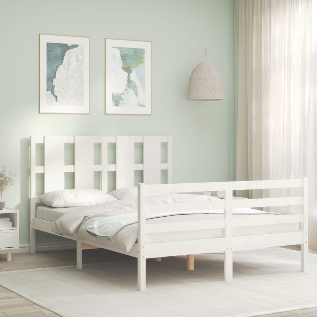 Bed Frame without Mattress White 135x190 cm Solid Wood