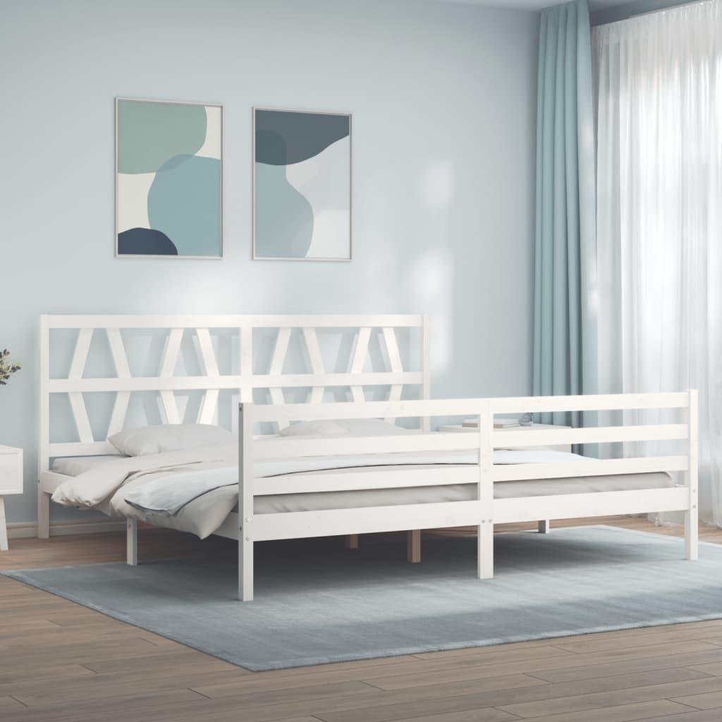 Bed Frame without Mattress White 183x203 cm King Solid Wood