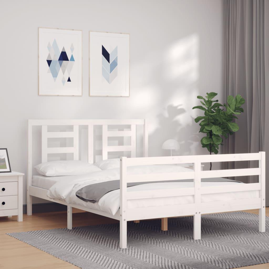 Bed Frame without Mattress White 135x190 cm Solid Wood