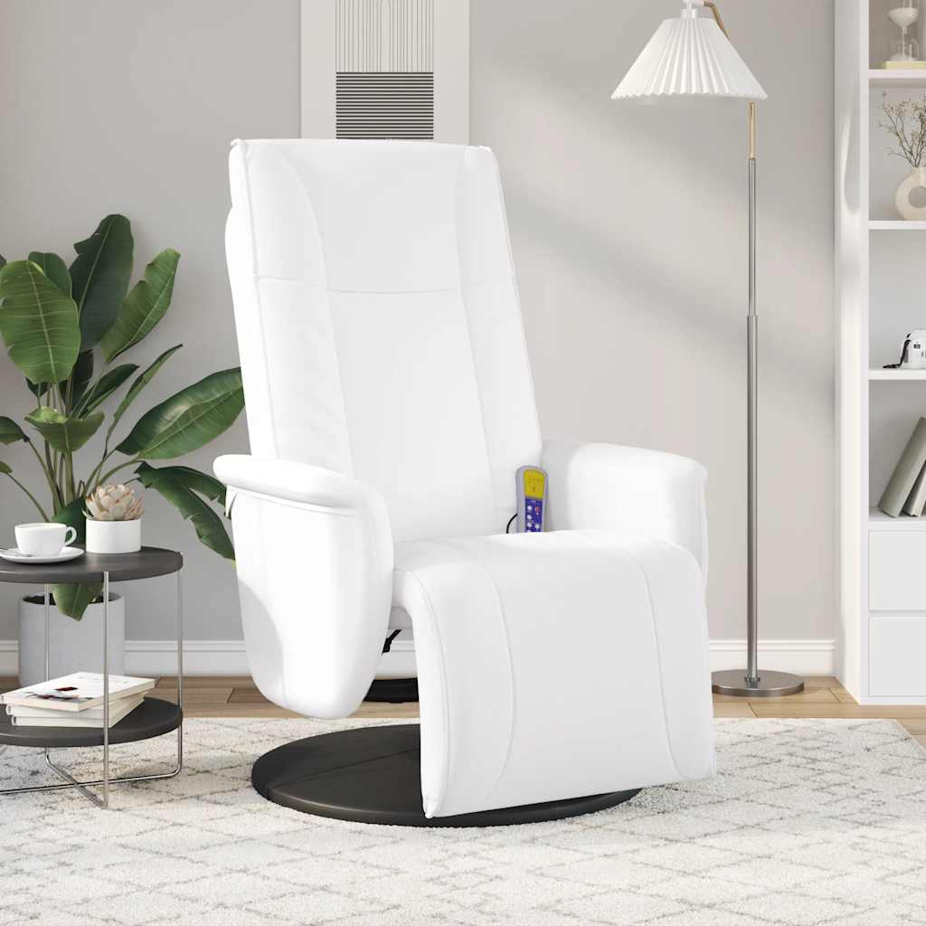 Massage Recliner Chair with Footrest White Faux Leather