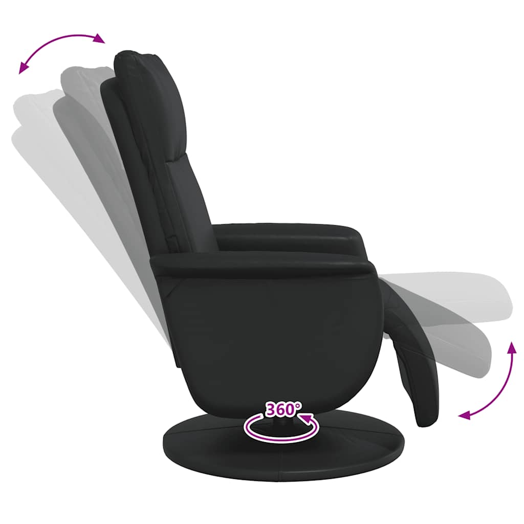 Recliner Chair with Footrest Black Faux Leather