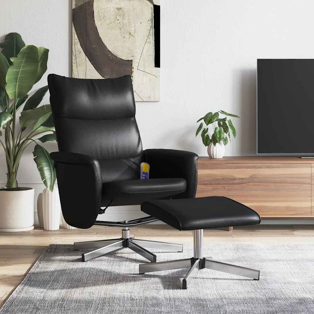 Massage Recliner Chair with Footstool Black Faux Leather