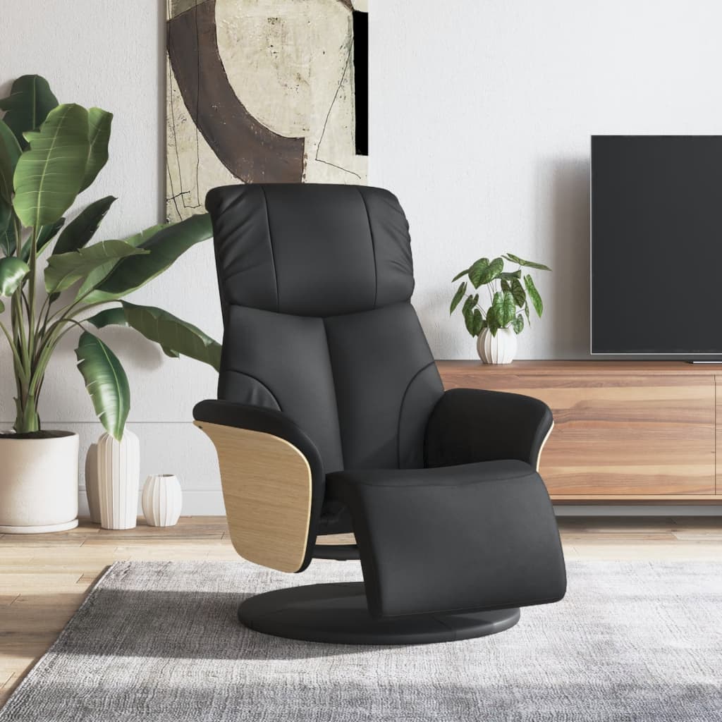 Recliner Chair with Footrest Black Faux Leather