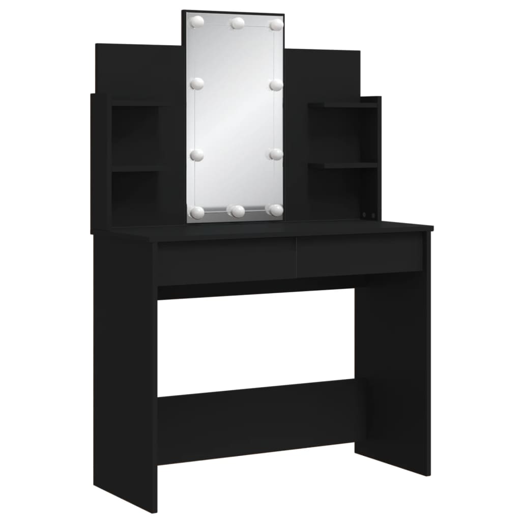 Dressing Table with LED Lights Black 96x40x142 cm