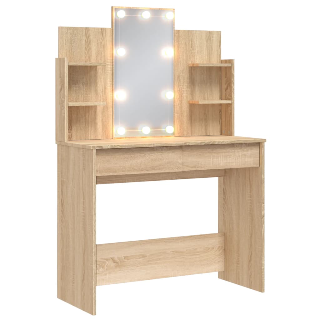 Dressing Table with LED Lights Sonoma Oak 96x40x142 cm