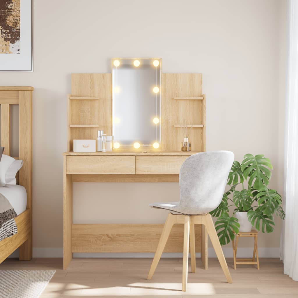 Dressing Table with LED Lights Sonoma Oak 96x40x142 cm