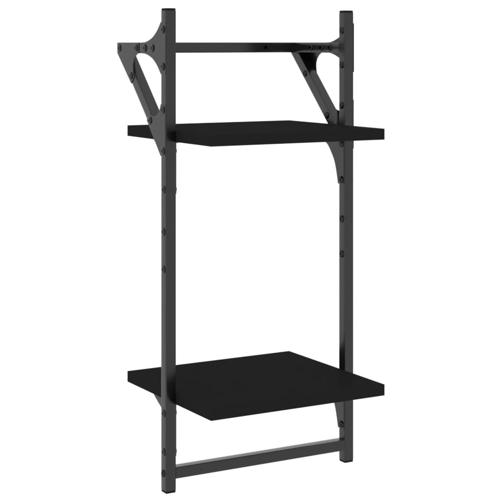 4 Piece Wall Shelf Set with Bars Black Engineered Wood