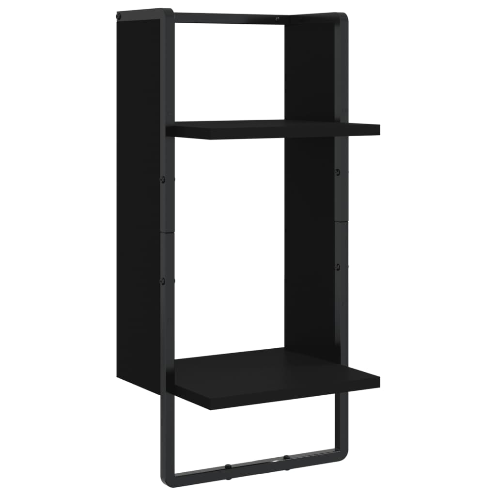 6 Piece Wall Shelf Set with Bars Black Engineered Wood