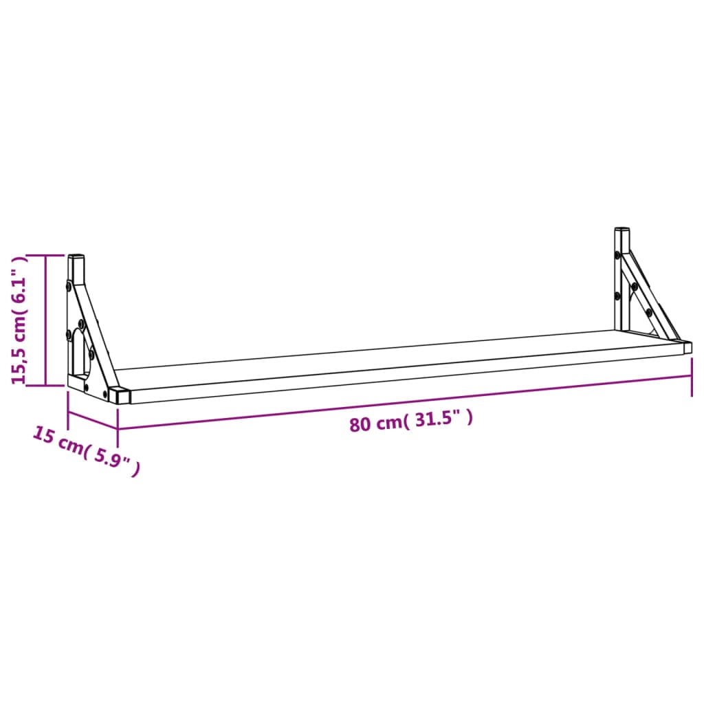 Wall Shelves 2 pcs Black 80x15x15.5 cm Engineered Wood