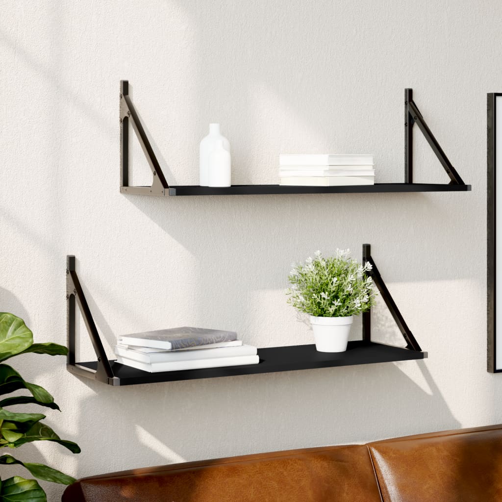 Wall Shelves 2 pcs Black 80x25x25.5 cm Engineered Wood