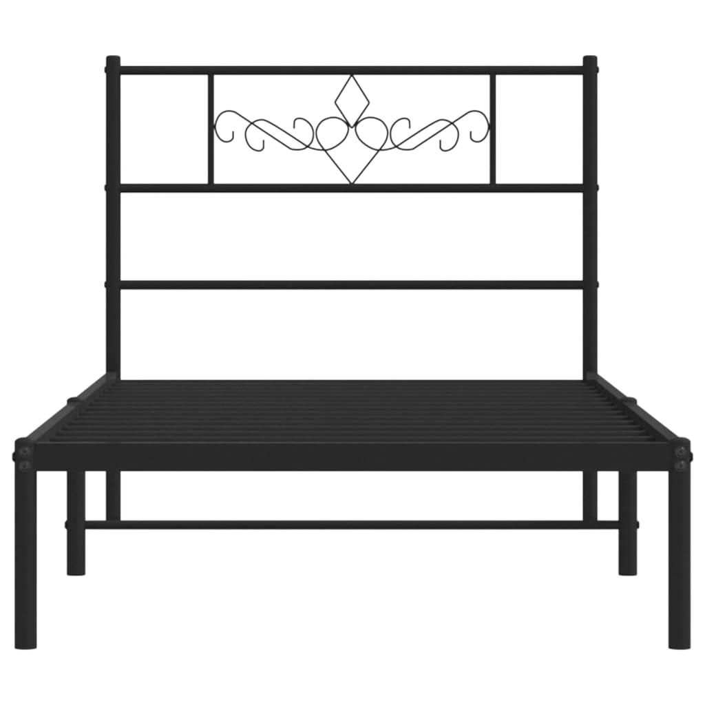 Metal Bed Frame without Mattress with Headboard Black 90x190 cm