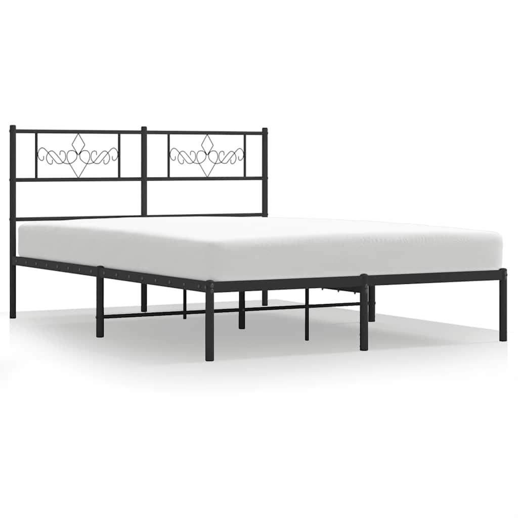 Metal Bed Frame without Mattress with Headboard Black 135x190 cm