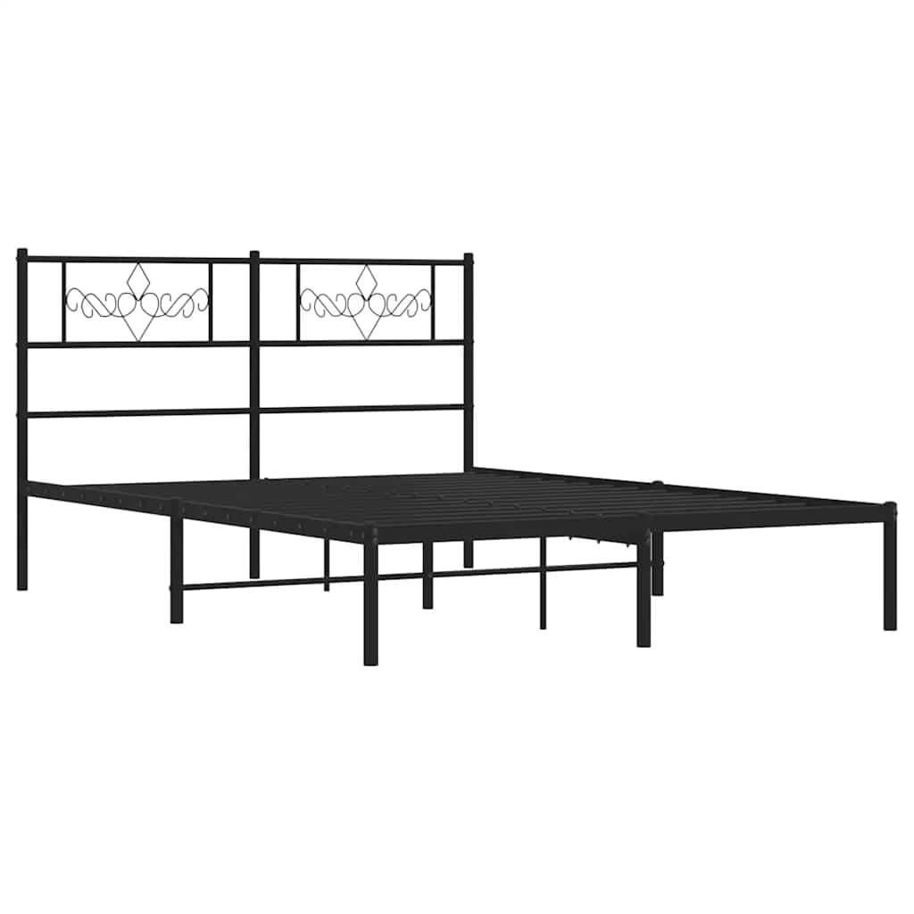 Metal Bed Frame without Mattress with Headboard Black 135x190 cm