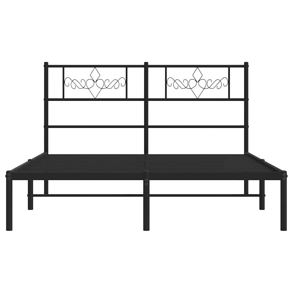 Metal Bed Frame without Mattress with Headboard Black 135x190 cm