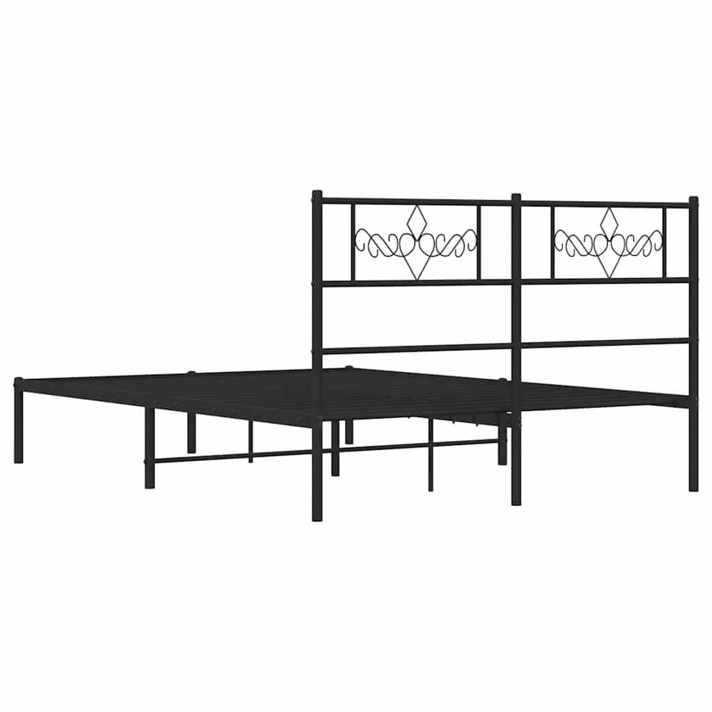 Metal Bed Frame without Mattress with Headboard Black 135x190 cm
