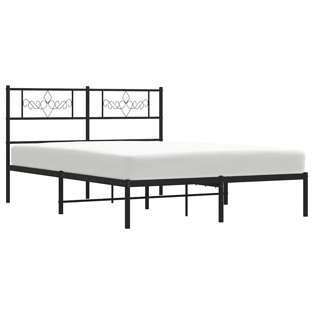 Metal Bed Frame without Mattress with Headboard Black 150x200 cm