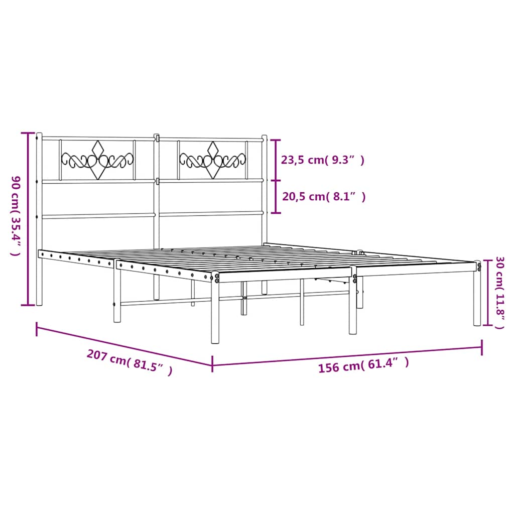 Metal Bed Frame without Mattress with Headboard Black 150x200 cm