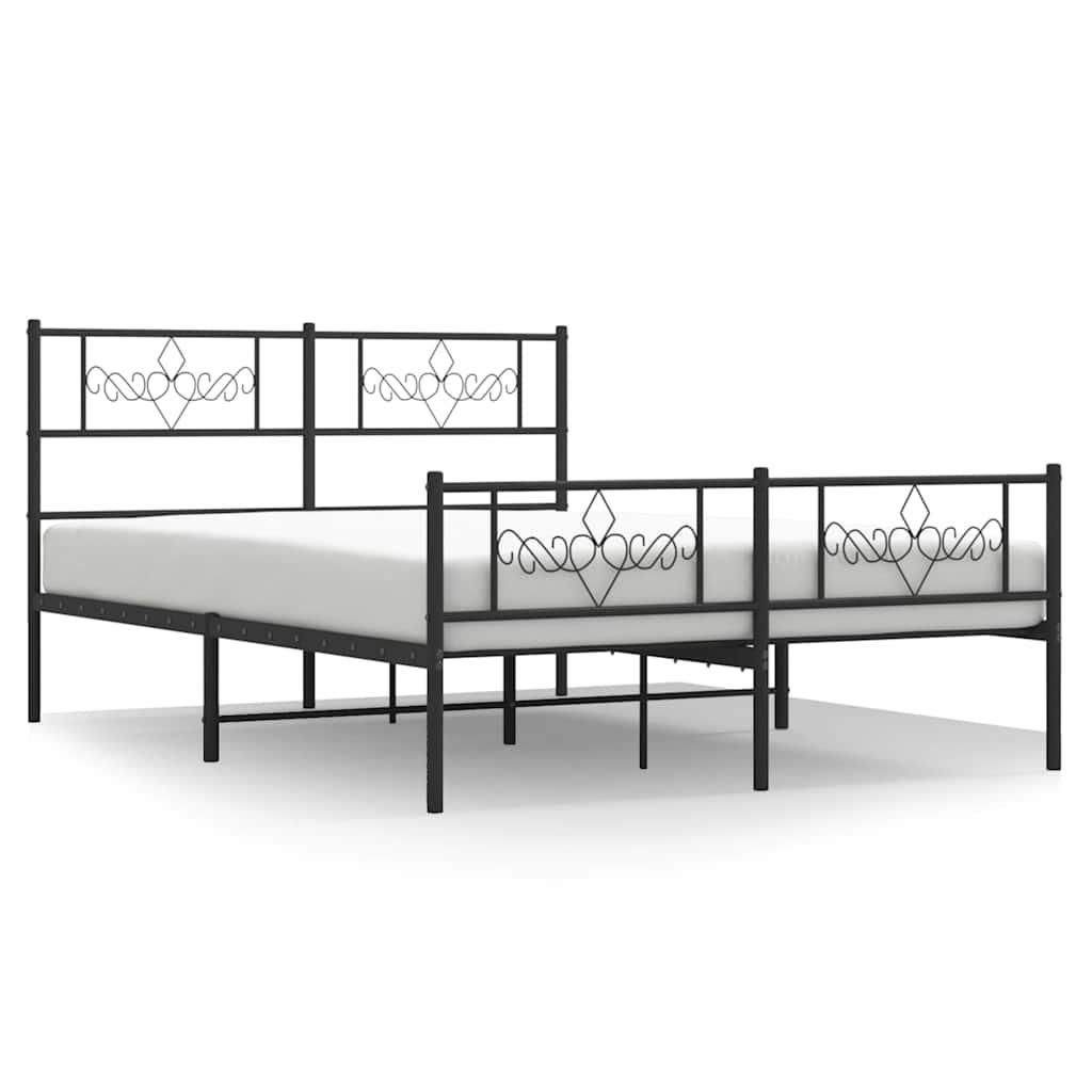 Metal Bed Frame without Mattress with Footboard Black 135x190 cm
